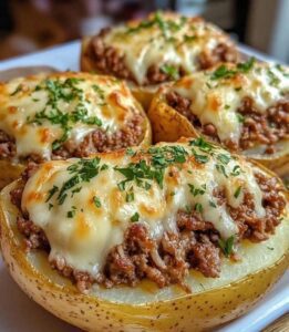 Cartofi copți umpluți cu carne tocată și mozzarella