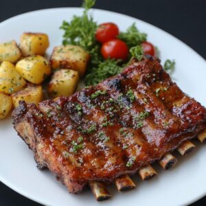 Costicțe de porc fragede, glazurate și rumenite la cuptor