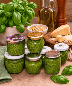 Pesto alla Genovese făcut în casă – rețeta italiană cu busuioc, parmezan și muguri de pin